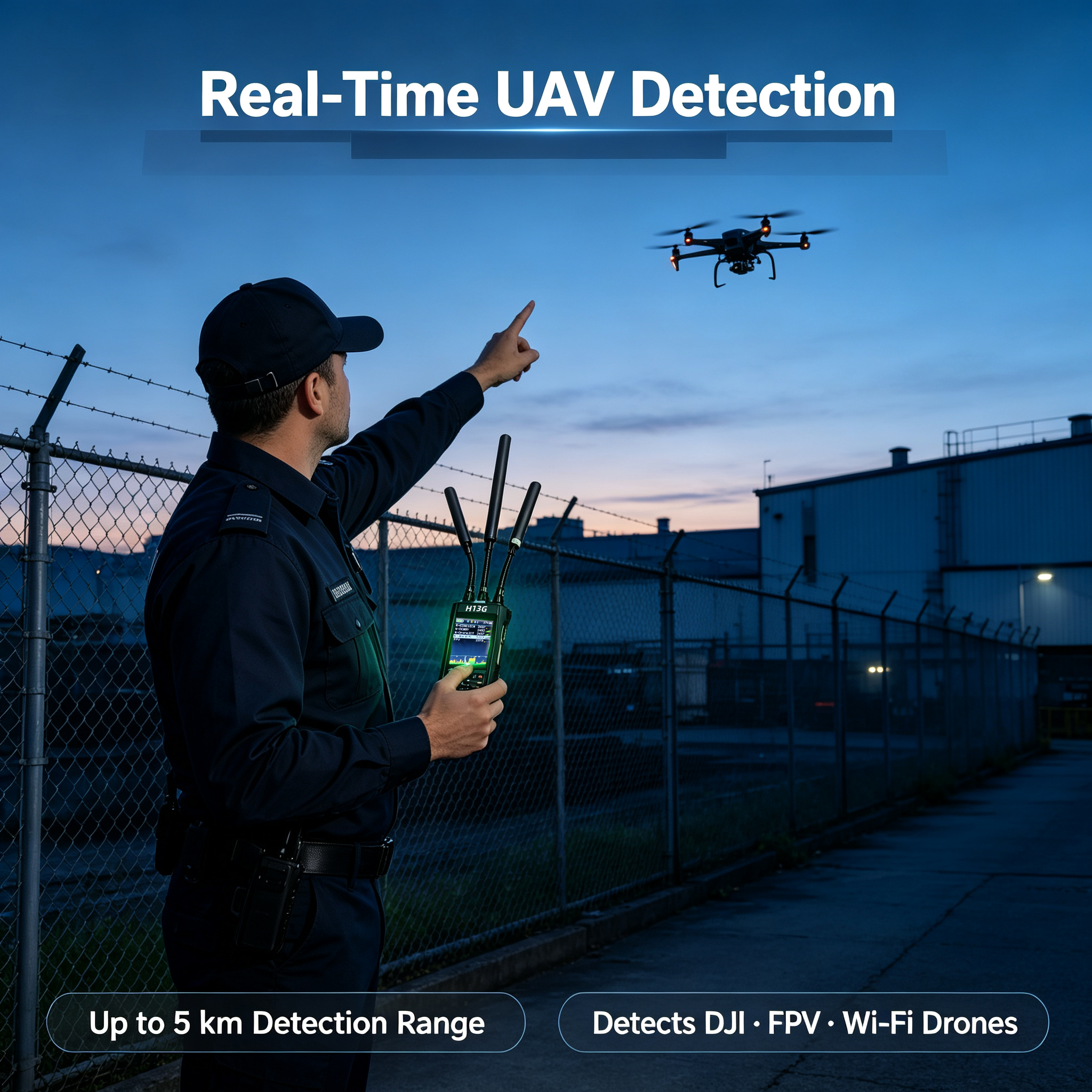 جهاز كشف إشارة الطائرة بدون طيار H13G المحمول ذو النطاق العريض للغاية 5 كجم، كاشف إشارة FPV المحمول